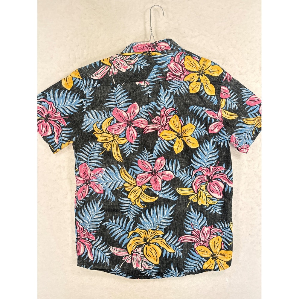 Levis Mens Medium Floral Tropical Short Sleeve Button Up Shirt Black Pink Yellow - Picture 4 of 7